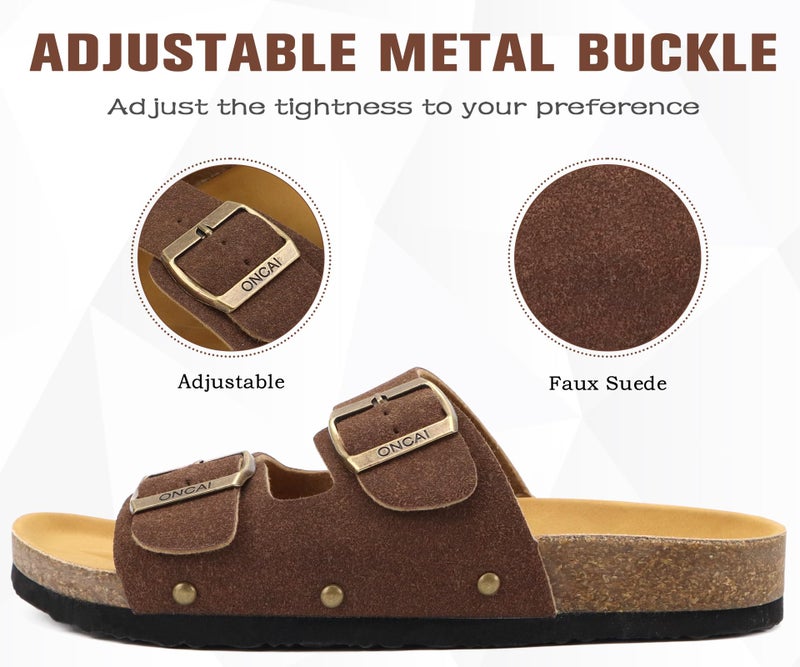 ONCAI Womens Comfortable Sandals Knock Off Clogs Sandals Women Dressy Summer Flat with Arch Support Two Strap Slip On Adjustable Buckle Slides Shoes for Women Brown Size 6 - Image 3